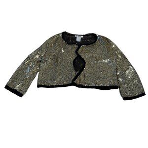 Chloe Black Gold Sequin Silk Blend Crop Jacket Women's Size FR 38 US 6